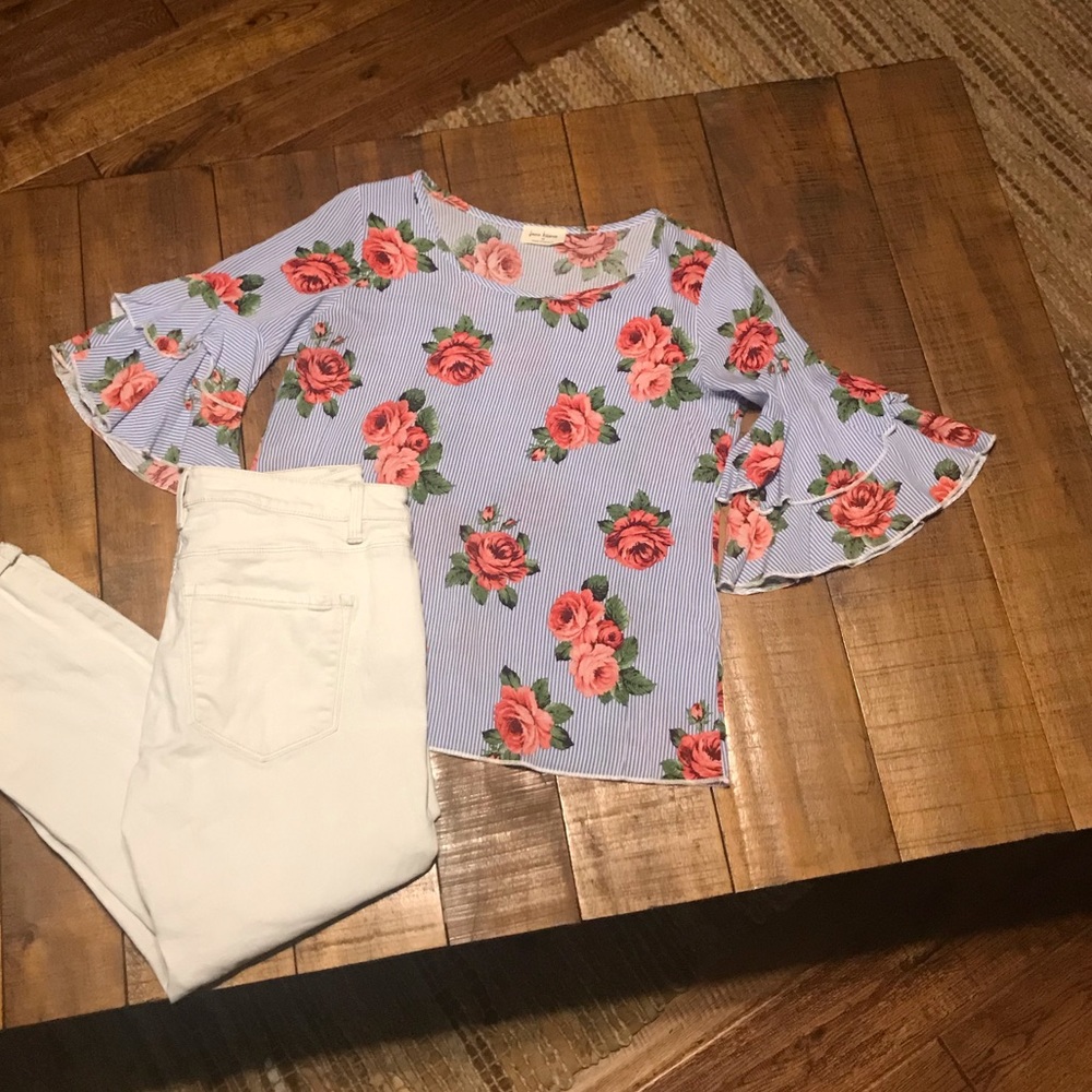 Fun Pinstripe Floral Top